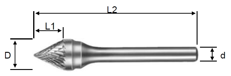 Борфреза твердосплавная коническая по металлу форма J (60 градусов) 10х8,7х53х6 мм - изображение, картинка, фото на сайте ISO-market.ru