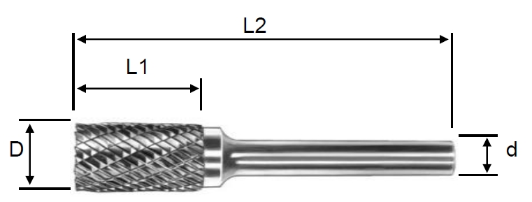Борфреза твердосплавная цилиндрическая по металлу форма B (с заточенным торцом) 19х25х70х6 мм - изображение, картинка, фото на сайте ISO-market.ru