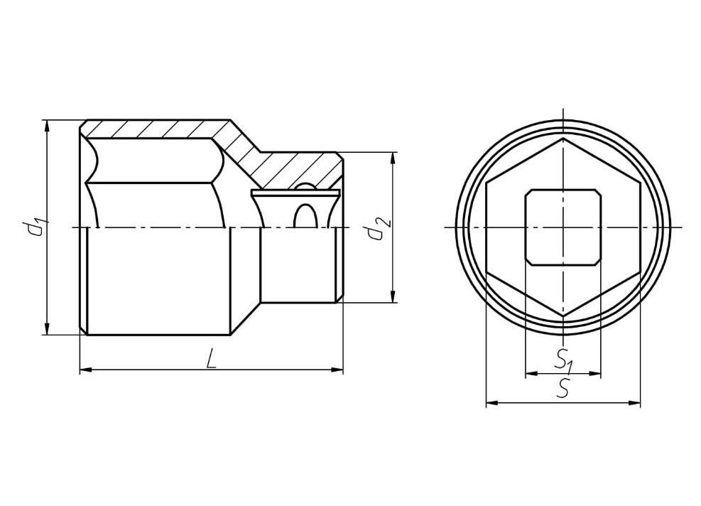 Головка торцевая шестигранная под квадрат 55 ст. 40Х Ц15. хр. бцв. - изображение, картинка, фото на сайте ISO-market.ru