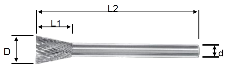 Борфреза твердосплавная ласточкин хвост с обратным конусом по металлу форма N (обратноконическая) 12х13х58х6 мм - изображение, картинка, фото на сайте ISO-market.ru